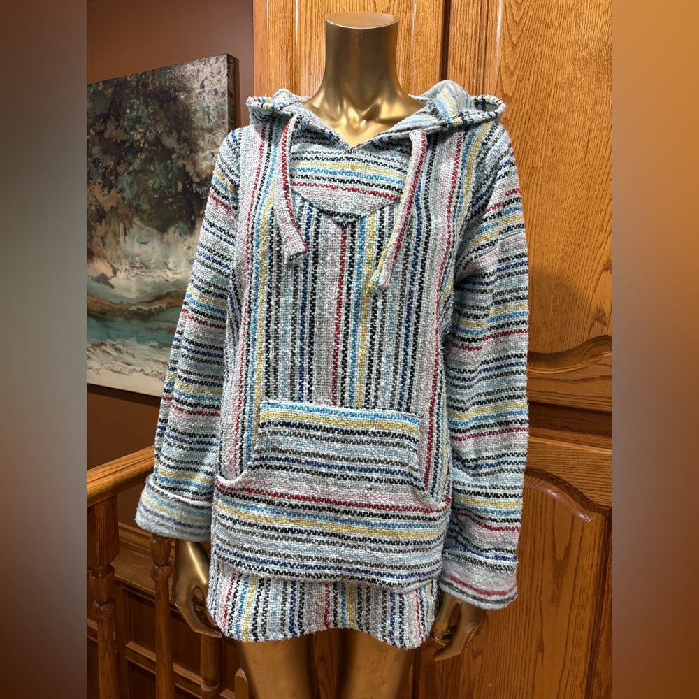 Hunt Club Multi-Color Striped Baja Hoodie - Light Blue, Yellow, Red, Black